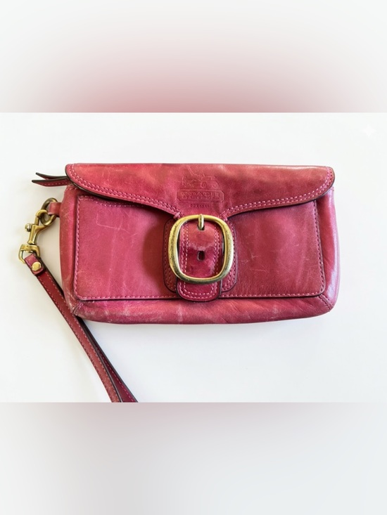 Coach Handbags - Coach Vintage Legacy Pink Leather Buckle Wristlet Clutch - Plaid Lining